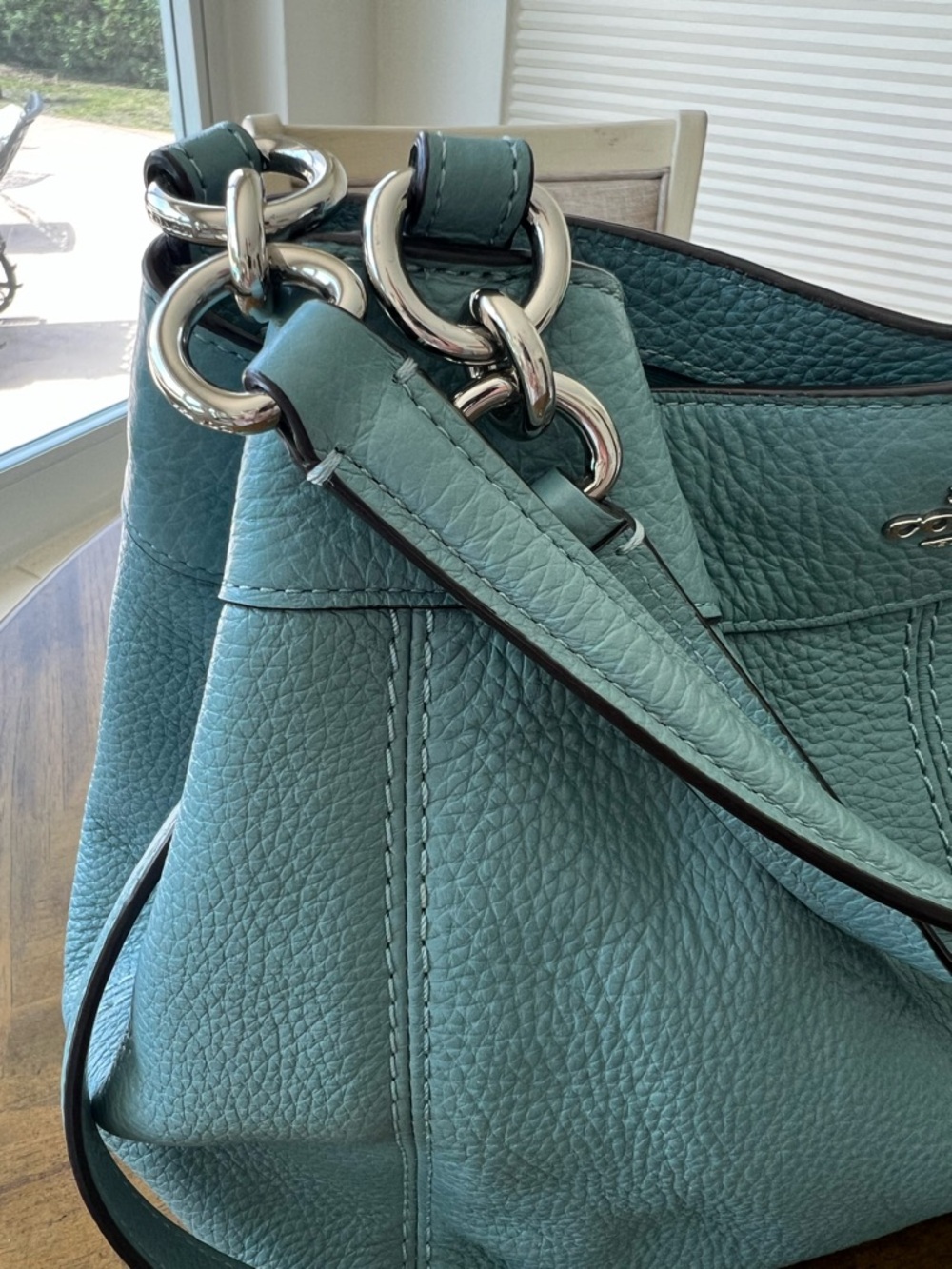 Coach Pebble Leather Shoulder Bag Blue with Shoulder and Crossbody straps - Picture 7 of 12